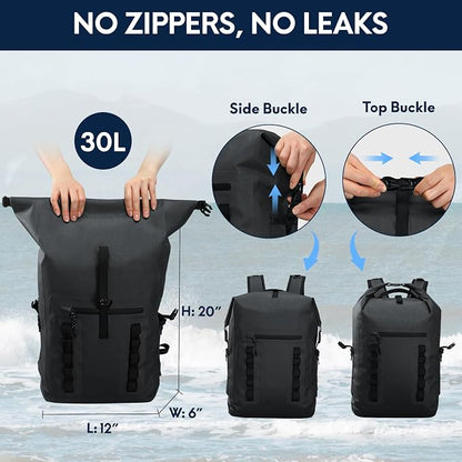 Haimont Waterproof Dry Backpack 30L TPU Lightweight Roll Top Dry Bag - Image 6