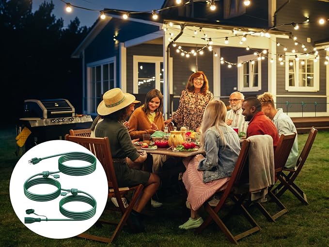 25Ft Outdoor Extension Cord Multiple Plugs- Evenly Spaced 3 Outlets Plugs - Image 5