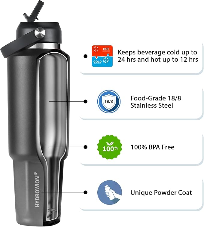 HYDROWION 32 oz Insulated Water Bottle, Car Water Bottle Holder - Image 5