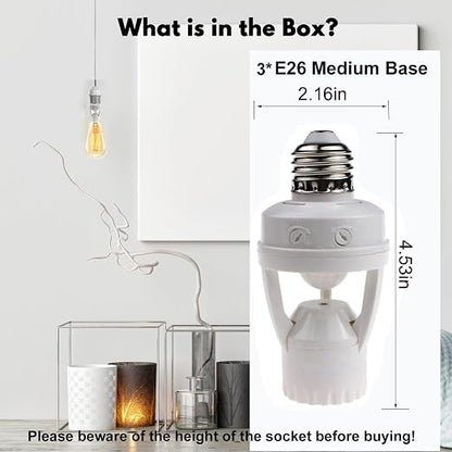 LPHUMEX 3pcs Motion Sensor Light Sockets, E26/E27 Screw in Motion Sensor Sockets - Image 2