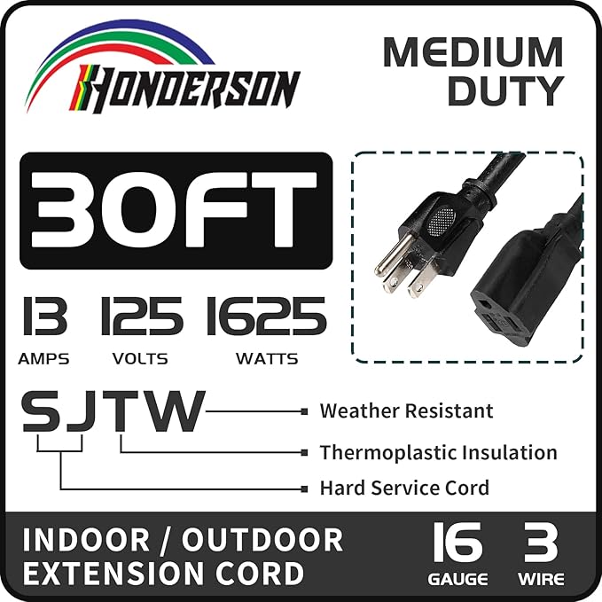 30FT Outdoor Extension Cord-16/3 SJTW Durable Black Extension Cord - Image 2