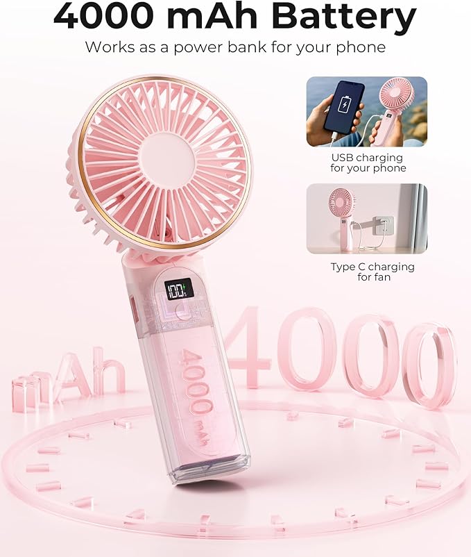 TUNISE Portable Handheld Fan, 180 Adjustable, 6 Speed Wind, USB Rechargeable - Image 4