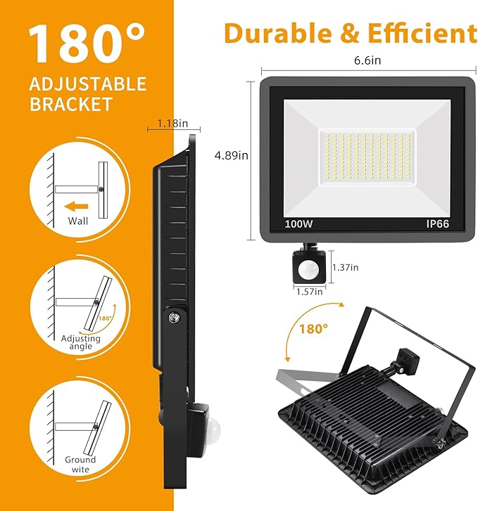 YANYCN 2 Pack 100W LED Motion Sensor Flood Light, Dusk to Dawn, IP66 Waterproof - Image 4
