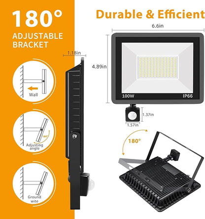 YANYCN 2 Pack 100W LED Motion Sensor Flood Light, Dusk to Dawn, IP66 Waterproof - Image 4