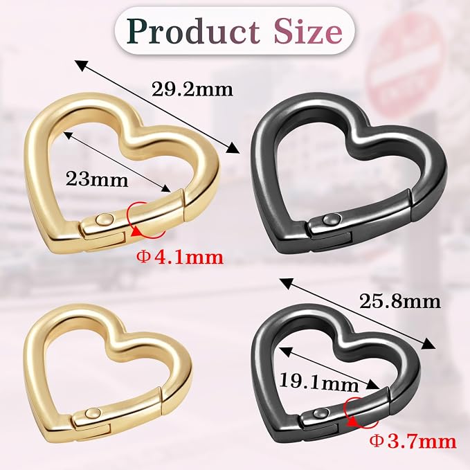 4pcs Heart Carabiner Keychain Clip, Metal Spring Heart Rings Hook Key Ring - Image 2