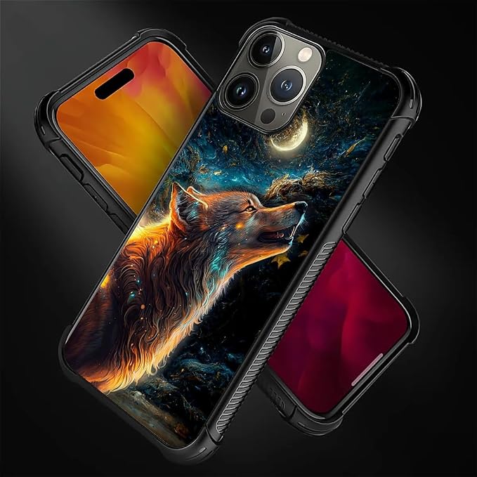 for iPhone 16 Pro Case, Star Cave Hungry Wolf Pattern Graphic Design Girl Boy - Image 4