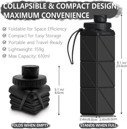 BEAUTAIL Collapsible Water Bottles, Silicone Foldable Water Bottle 610ml - Image 2