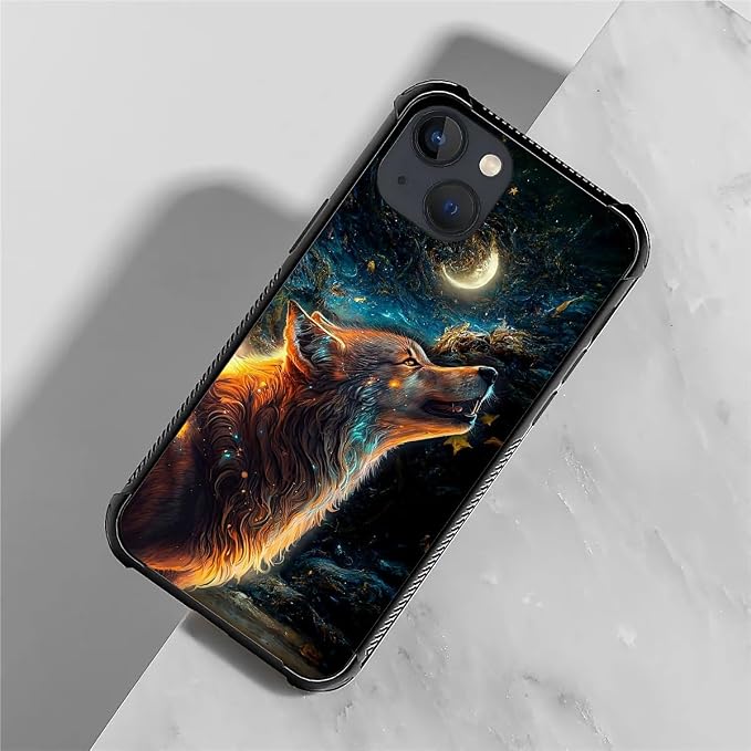 for iPhone 13 Mini Case, Star Cave Hungry Wolf Pattern Graphic Design Girl Boy - Image 5