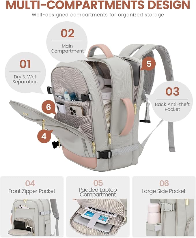 LOVEVOOK Travel Backpack For Women, 40L Carry On Backpack Flight Approved - Image 5