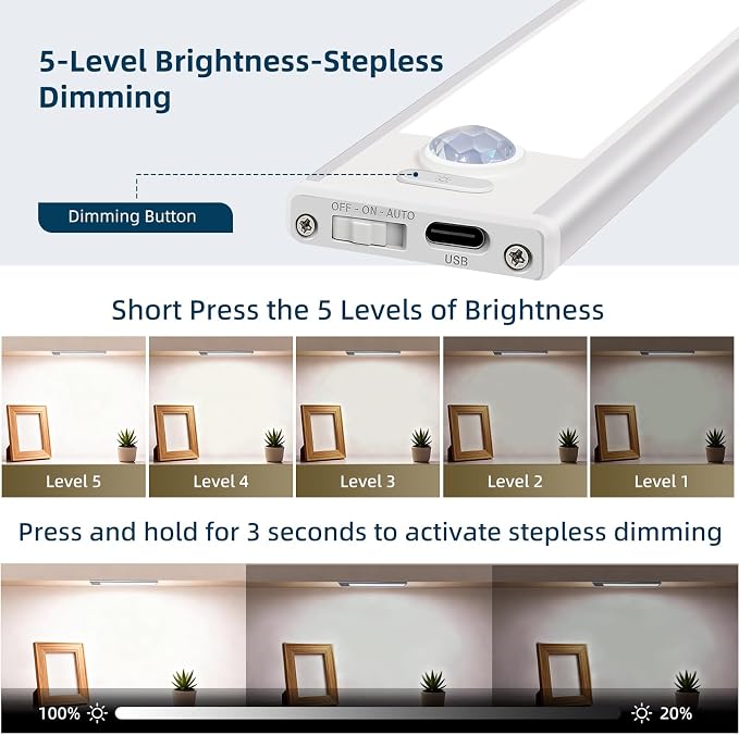 4 Pack Under Cabinet Lighting, Rechargeable Motion Sensor Light Indoor - Image 3