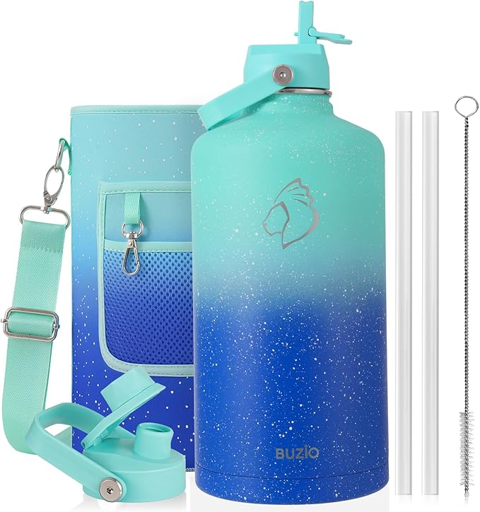 BUZIO 1 Gallon Water Jug with Straw Lid, 128oz Water Bottle Stainless Steel by BUZIO