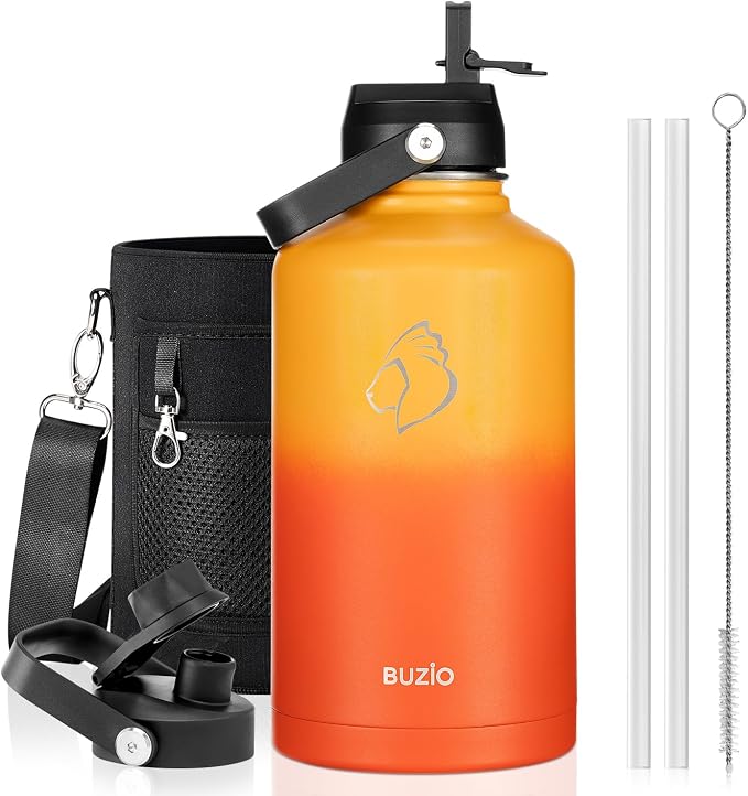 BUZIO 64oz Water Bottle, Triple Wall Insulated Stainless Steel Leakproof Half by BUZIO