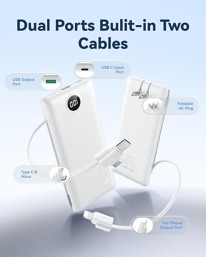 VRURC Portable Charger Power Bank - 10000mAh Fast Charging 22.5W PD 20W Slim - Image 2