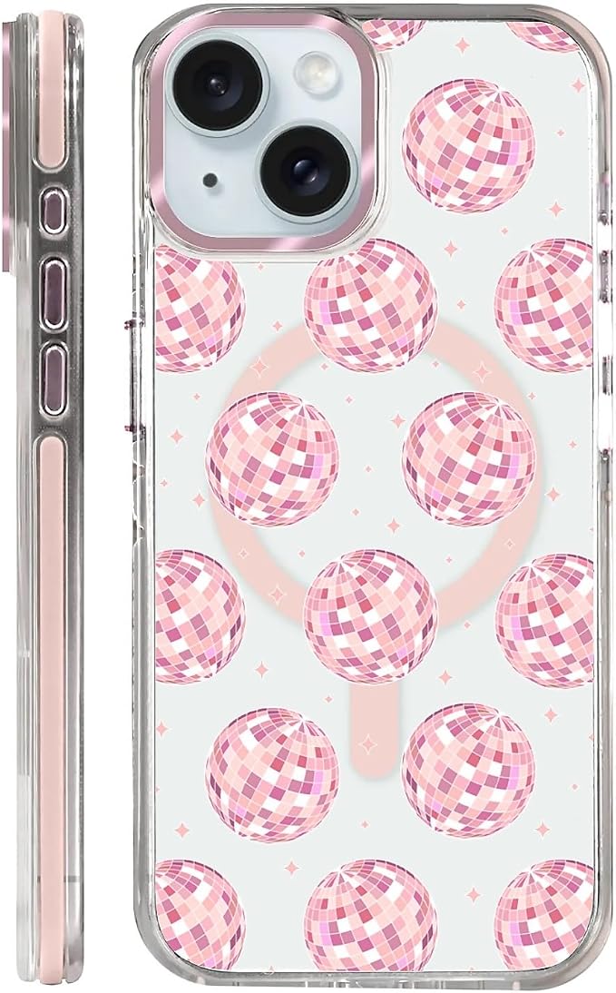 Case for iPhone 13/14, Disco Balls Pink Phone Case Design，for Women Girls by Toulas