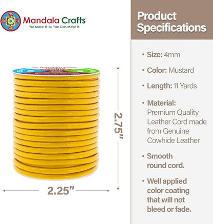 Mandala Crafts Round Genuine Mustard Yellow Leather Cord - Image 4