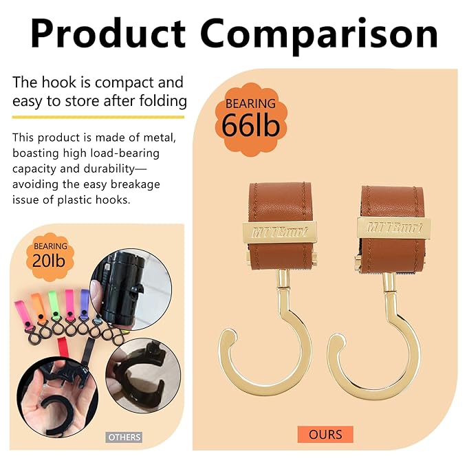 2 Pack Stroller Hooks, Strong Synthetic Leather Hook-and-Loop - Image 7