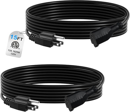 BN-LINK 15ft Indoor Outdoor Extension Cord 16/3 SJTW, 2 Pack, Weather Resistant by BN-LINK