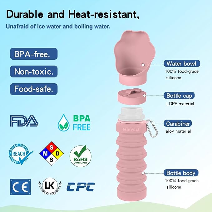 Portable Dog Water Bottle, Collapsible Silicone Dog Water Bottle - Image 6