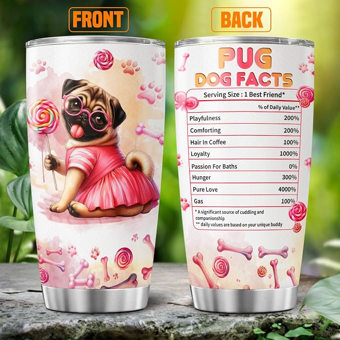 Pug Dog Facts, Dog Mom Gifts, Women Mother Mama Handle Tumblers Best Mothers - Image 2