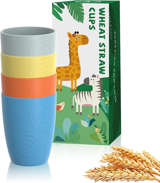 Homienly Drinking Glasses & Shatterproof Cups Set of 4 | Premium Wheat Straw by HOMIENLY
