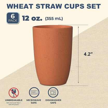 Wheat Straw Cups 6 PCS Good Alternative to Plastic Reusable Cups 12 oz - Image 2