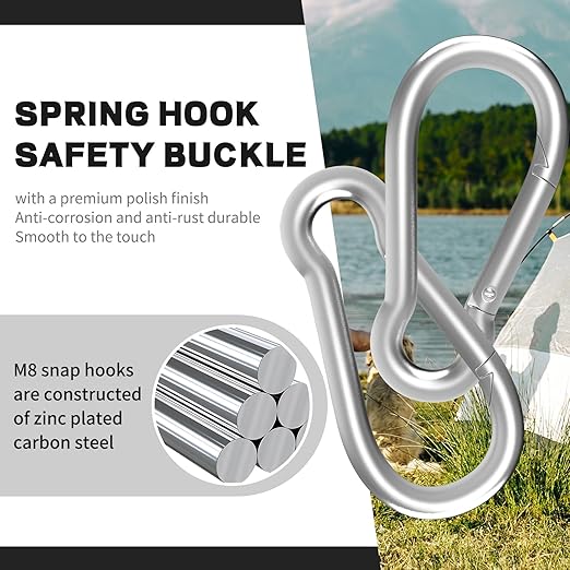 Carabiner, Heavy Duty Galvanized Steel Spring Snap Hook Carabiner Clips - Image 5