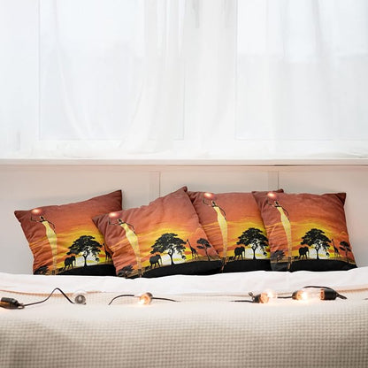 Ambesonne Elephant Throw Pillow Cushion Case Pack of 4, Woman and Wild Landscape - Image 6