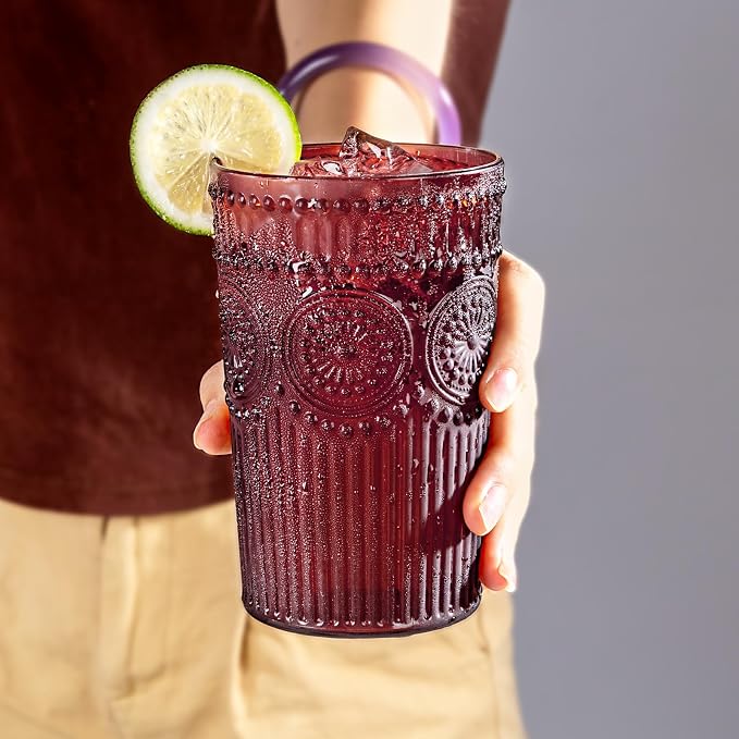 Ciaell 12 Pack Romantic Plastic Water Glasses - 14 Oz Burgundy Vintage Drinking - Image 7
