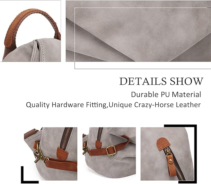 KL928 PU Leather Vintage Backpack – Large Casual Daypack Outdoor Travel - Image 3