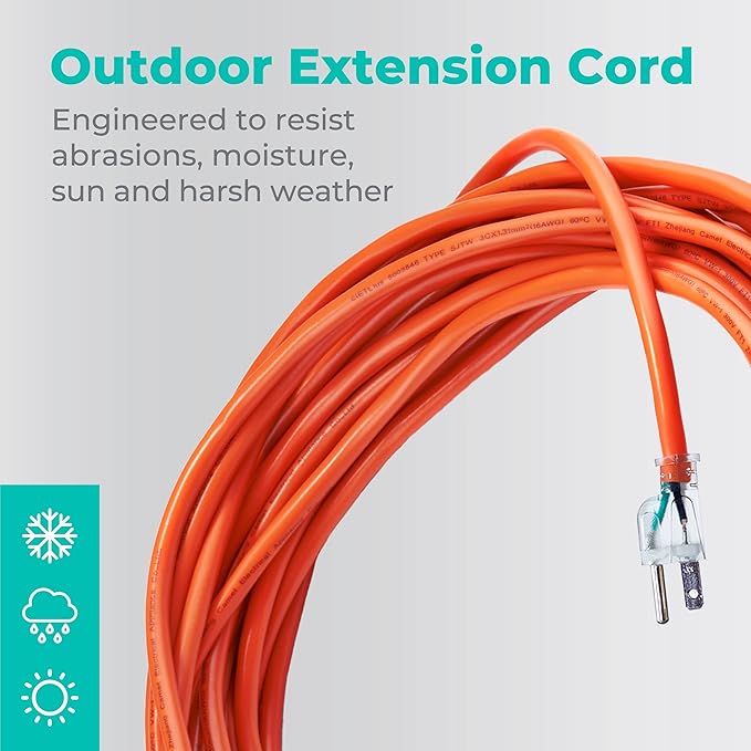 KMC 50ft 16AWG Outdoor Extension Cord, SJTW 16/3 Lighted Power Cord, Bright - Image 2