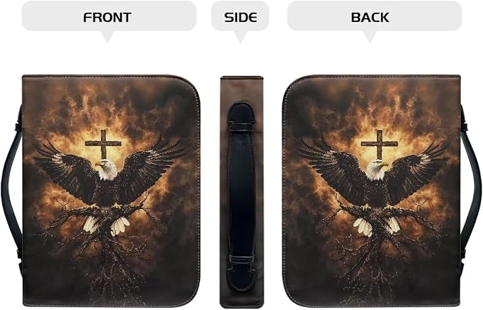 Large Bible Cover Case for Women Men Bald Eagle and Cross Print PU Leather - Image 2