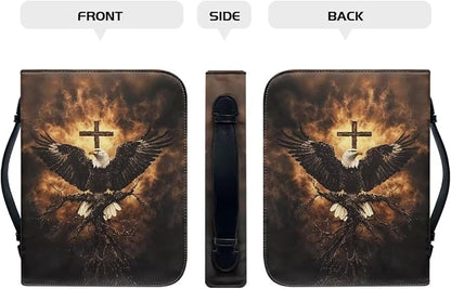 Large Bible Cover Case for Women Men Bald Eagle and Cross Print PU Leather - Image 2