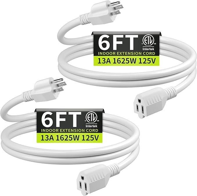 16/3 White Extension Cord 6 FT, Indoor Extension Cord by Seeklyze