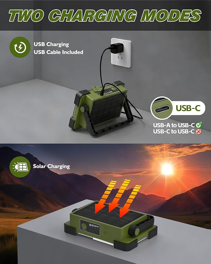 120W Solar Rechargeable Work Light, Portable Flood Light - Image 5