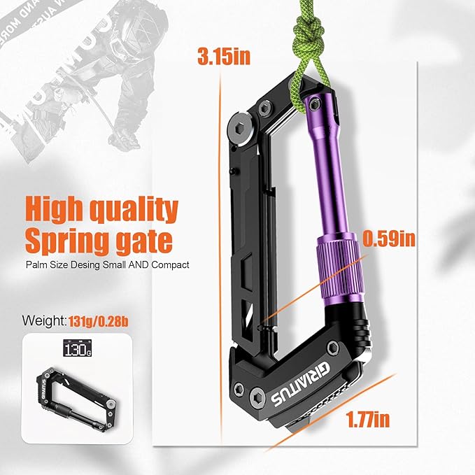 Carabiner Multitool with Pocket Knives, EDC Carabiners, Serrated Knife - Image 3