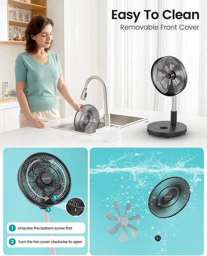 TriPole Foldable Standing Fan 12" Portable Rechargeable Battery Pedestal Fan - Image 8