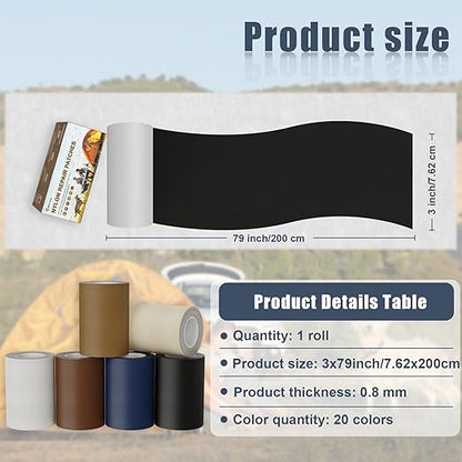 Cahomo 3x79 Nylon Repair Patch Nylon Repair Tape Self Adhesive Fabric Tapes - Image 2