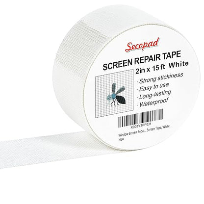 Secopad White Window Screen Repair Tape, 2 in X 15 FT Screen Repair Kit by Secopad