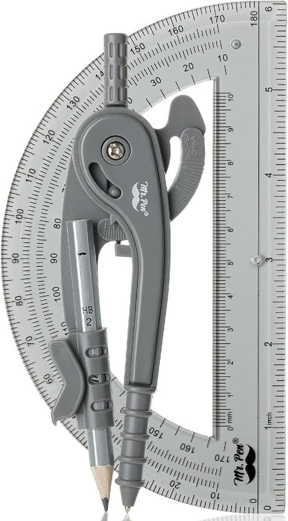 Mr. Pen- Geometry Compass and Protractor Set, 6 Inch Compass, 6 Inch Protractor by MrPen