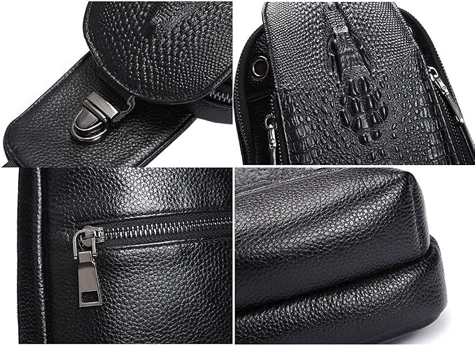 Hebetag Crocodile Genuine Leather Sling Chest Bag - Image 7