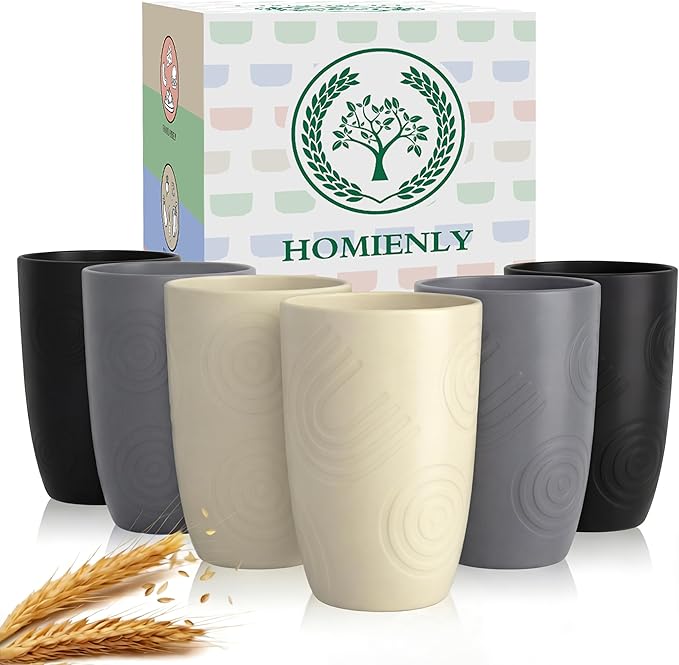 Homienly Wheat Straw Cups Drinking Glasses Set of 6, Unbreakable Plastic Cups by HOMIENLY
