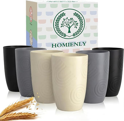 Homienly Wheat Straw Cups Drinking Glasses Set of 6, Unbreakable Plastic Cups by HOMIENLY