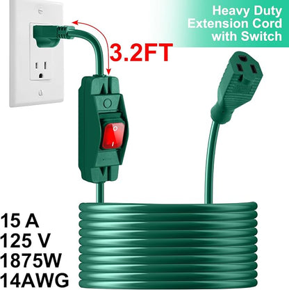 Outdoor Waterproof On/Off Switch Extension Cord, Heavy Duty 125v/250v Black - Image 4