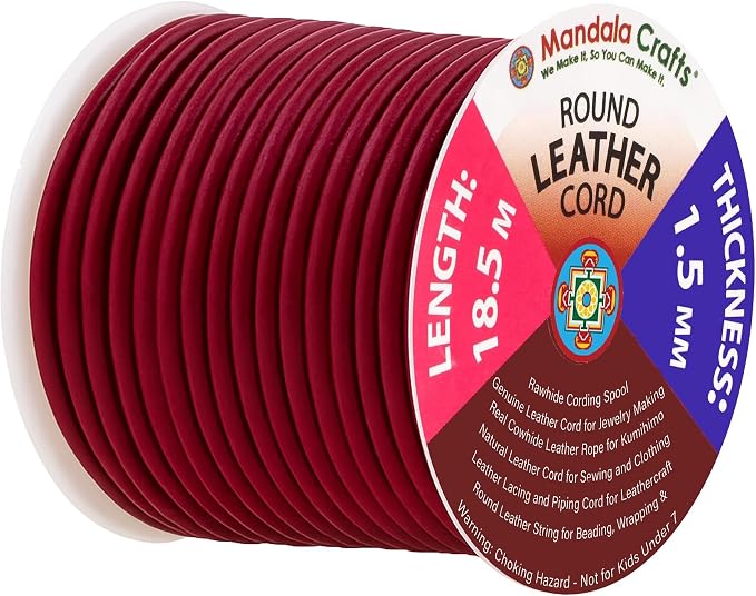 Mandala Crafts Round Genuine Burgundy Leather Cord by MandalaCrafts