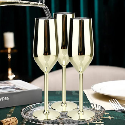 TJ Unbreakable 8 Oz Stainless Steel Champagne Flutes- Gold Champagne Glasses - Image 4