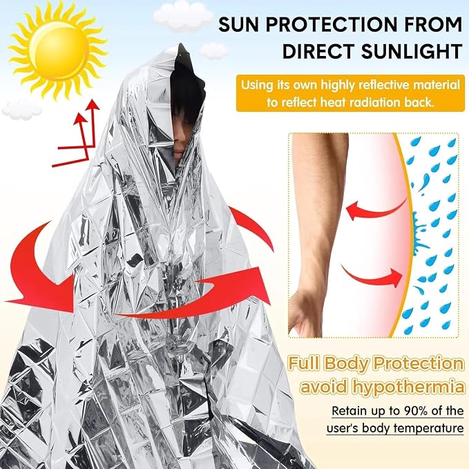 Emergency Survival Blanket, Mylar Thermal Blanket, Gigantic Space Blanket 82" x - Image 5
