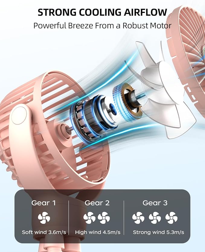 Portable Stroller Mini Fan, Small Rechargeable Personal Fan, Travel Essentials - Image 3