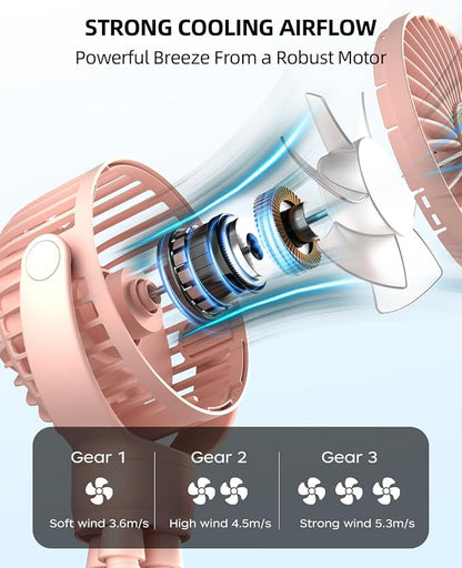 Portable Stroller Mini Fan, Small Rechargeable Personal Fan, Travel Essentials - Image 3
