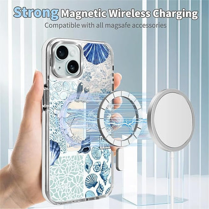 Case for iPhone 13/14, Sea Life Ocean Waves Seashell Collage Phone Case - Image 4