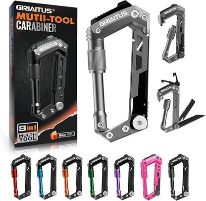 Carabiner Multitool with Pocket Knives, 8-in-1 EDC Carabiners, Serrated Knife by GIRIAITUS